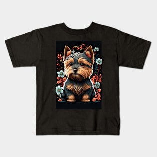 Super Cute Yorkshire Terrier Puppy Portrait Kids T-Shirt